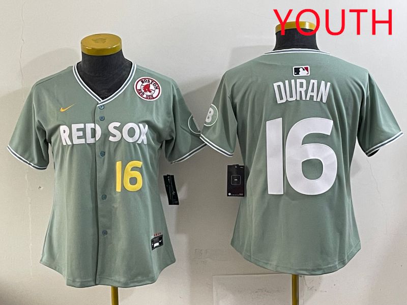 Youth 2025 Boston Red Sox #16 Duran Light Green Joint Name Nike MLB Jersey style 6->youth mlb jersey->Youth Jersey